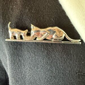 Vintage Sterling Silver Cat and Kitten Drinking from Bowl, Taxco 925